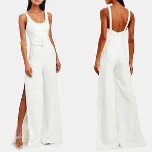 Jonathan Simkhai Belted Crepe Wide Leg Jumpsuit Women's White Size: 0 NWT